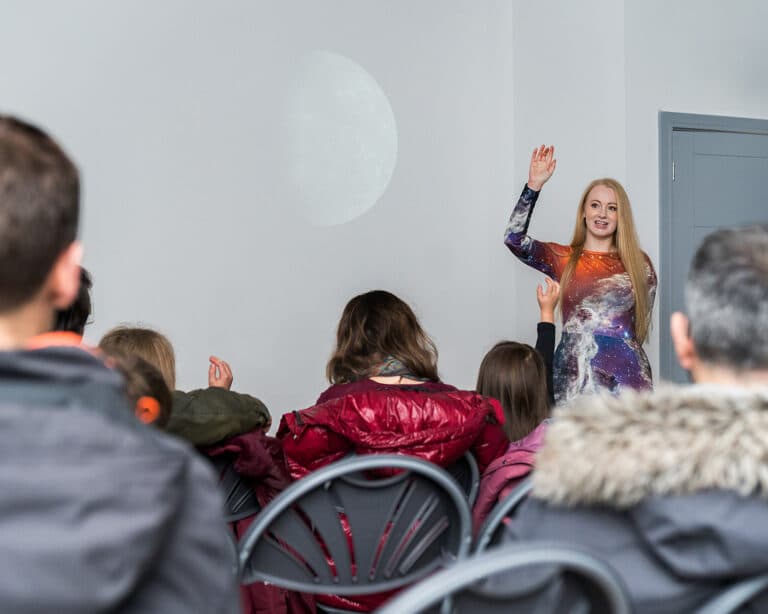 dr sarah crick running a space themed workshop